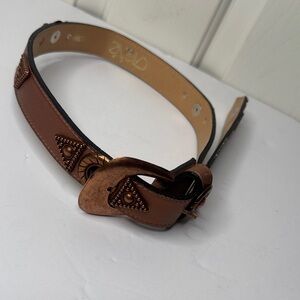 Cache Tan Leather Belt with Embellished Buckle